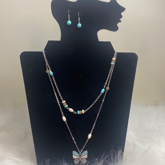 Accessories - Butterfly 2 Tier Necklace/charm and Earrings Set